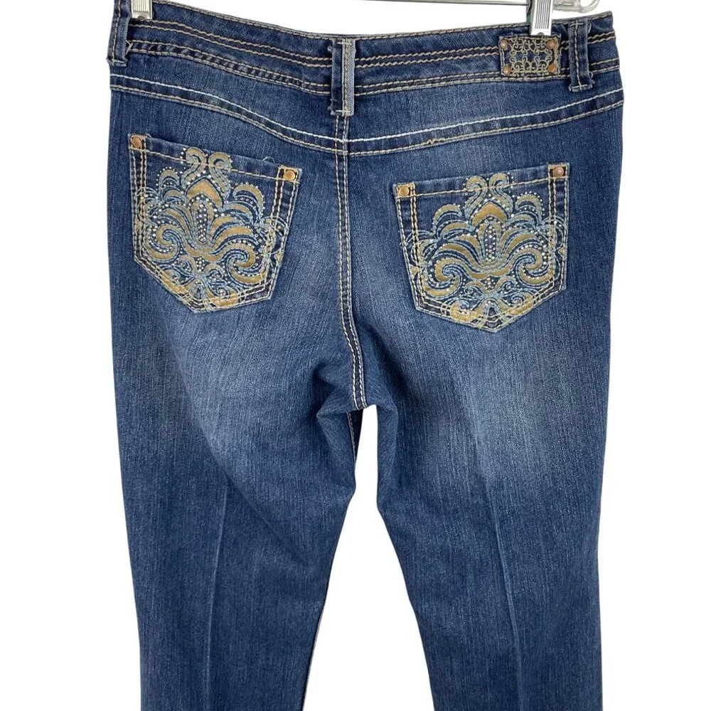 Bandolino Womens Missy Size 8 Embellished Pocket Bootcut Jeans Medium Wash Denim - Picture 5 of 11